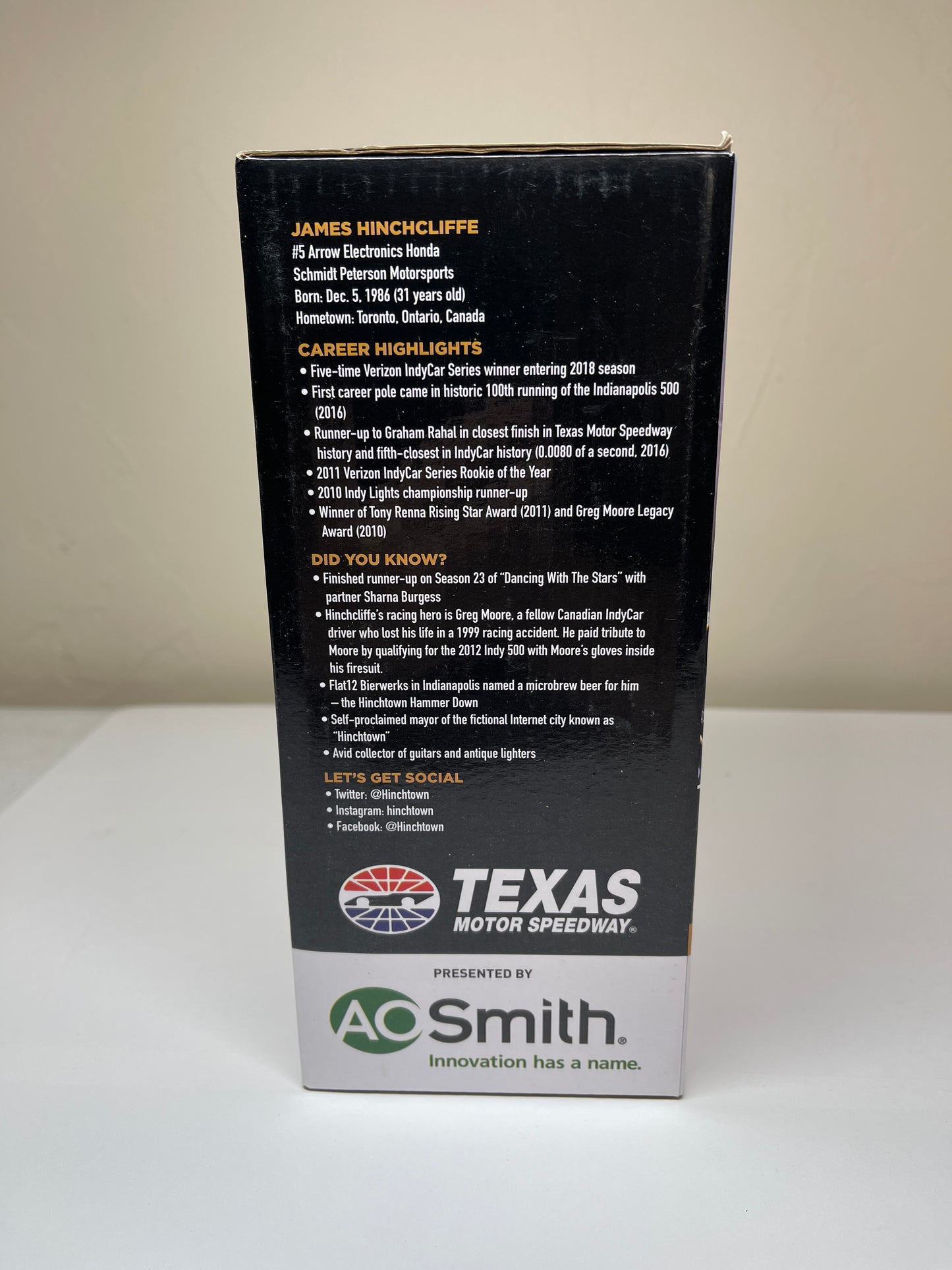 James Hinchcliffe Commemorative Bobblehead Autographed